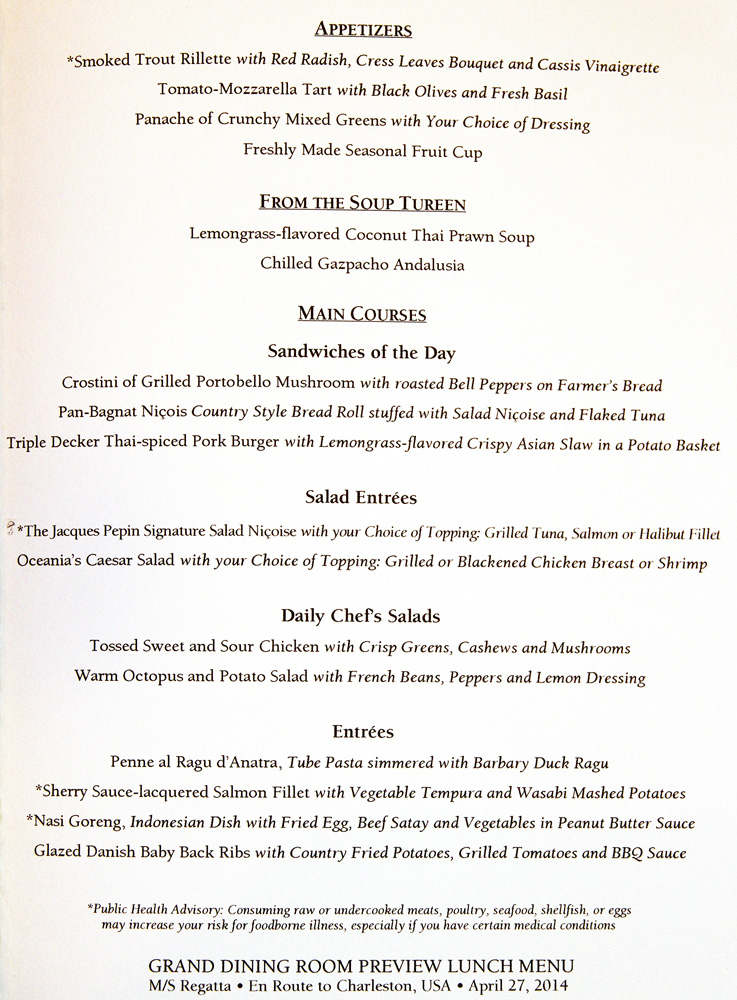 Regatta to Bermuda Menus